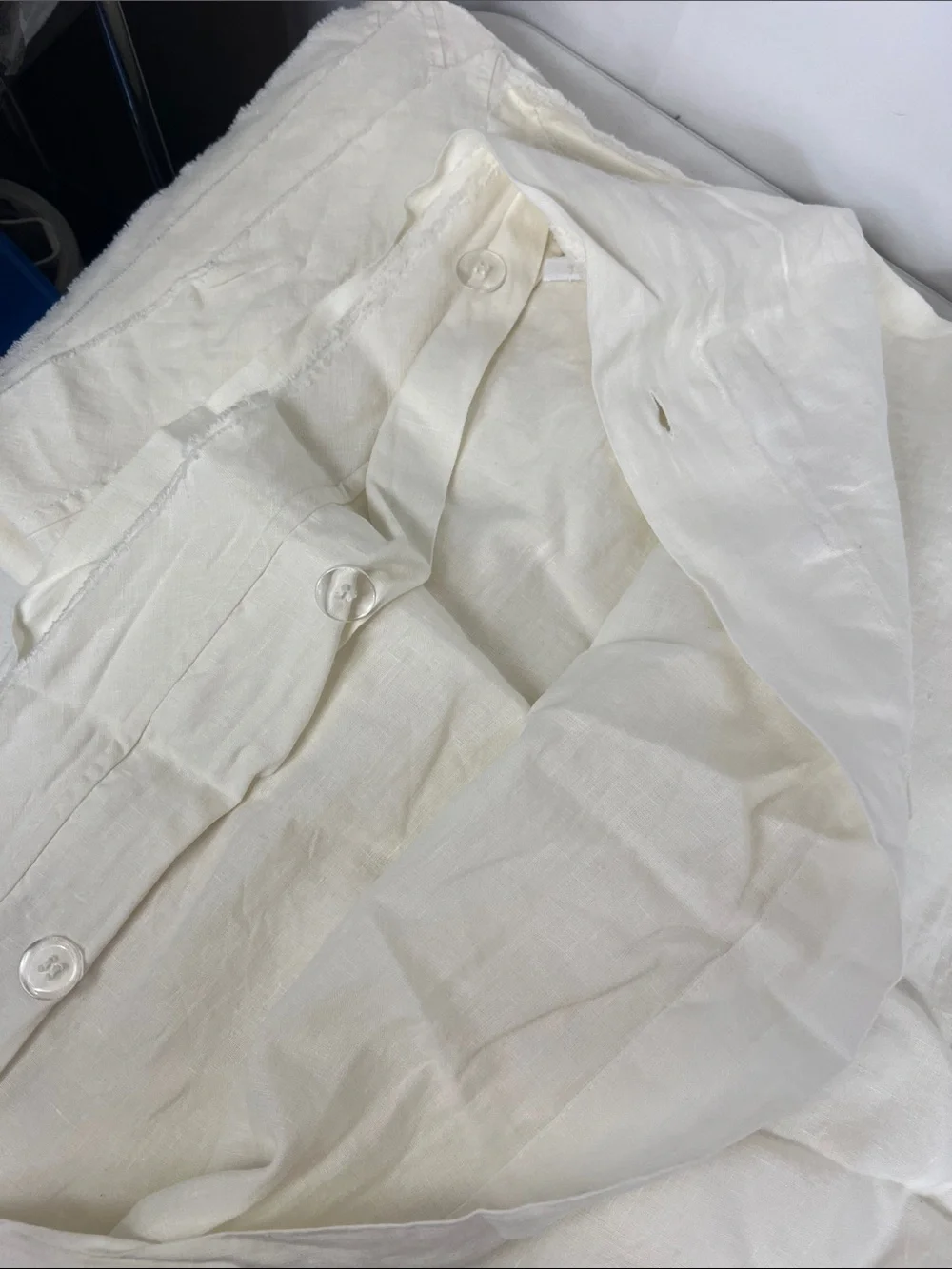 Quince European Linen Full/Queen Double Flange Duvet Cover Set Ivory LIke New